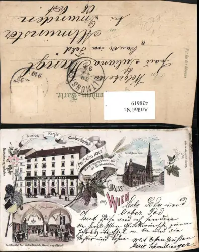 438619,Litho Gruß aus Wien Leopoldstadt Friedrich Kargls Gastwirtschaft pub Schwidernoch 2806