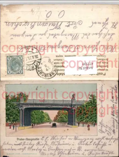 477539,Litho Wien Leopoldstadt Prater Hauptallee Straßenansicht Brücke pub A. Böhm