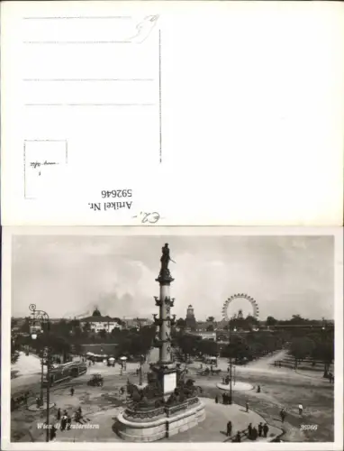 592646,Foto Ak Wien Leopoldstadt Praterstern Tegetthoff-Denkmal Straßenbahn Vienna