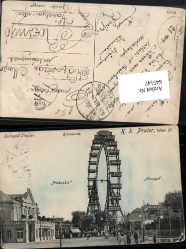 645147,tolle AK Wien Leopoldstadt K.K. Prater Riesenrad Prohaska Eisvogel Lustspiel Theater