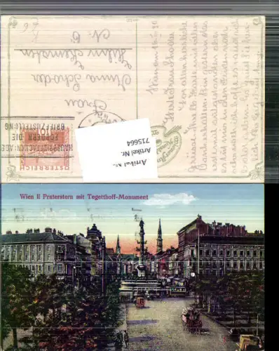 Wien Leopoldstadt Praterstern Tegetthoff Monument gel Hilm Kematen an der Ybbs 1930