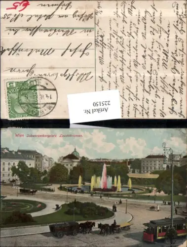225150,Wien Landstraße Schwarzenberg-Platz Leuchtbrunnen Brunnen Straßenbahn Kutsche