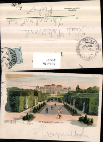 248377,Litho AK Wien Landstraße Schloss Belvedere m. Garten