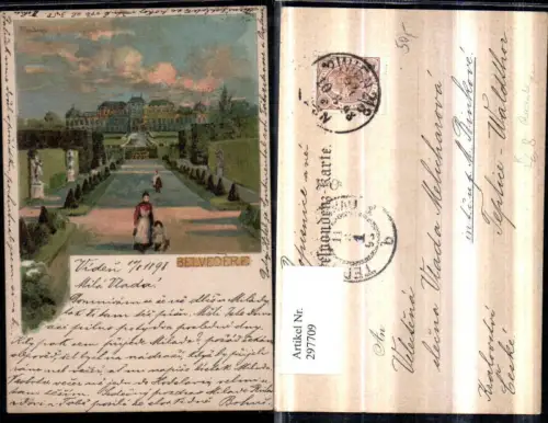 297709,Künstler Litho AK Rosenberger Wien Landstraße Belvedere Schloss m. Garten
