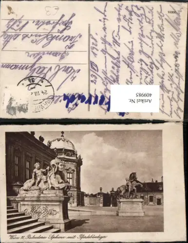 409985,Wien Landstraße Schloss Belvedere Sphinx mit Pferdebändiger Statue