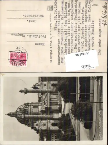 704355 Wien Karlskirche Landstraße gel Prof. Chapman Genf. Völkerbund