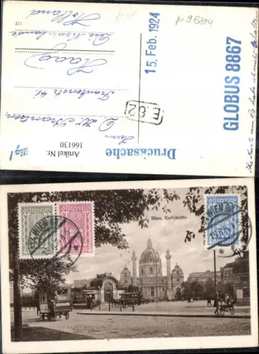 166130,Wien 4 Wieden Karlskirche Kirche Ansicht m. Baum Tram 1924