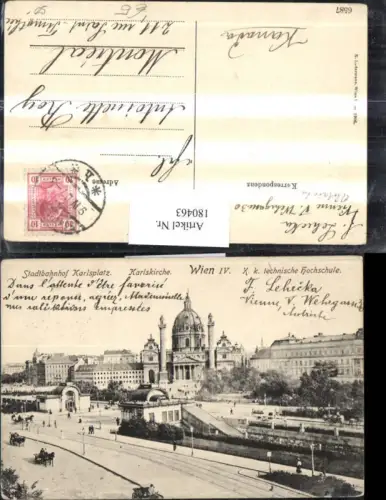 180463,Wien 4 Karlskirche K.k. Technische Hochschule Stadtbahnhof Karslplatz