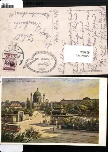 438676,Künstler AK Wien Wieden Karlskirche Kirche Straßenbahn pub H. Nachbargauer 906