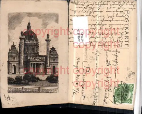 477645,Künstler AK Carl Jander Radierung Wien Wieden Karlskirche Kirche