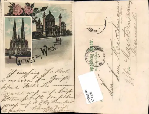 574260,Lithographie Gruß aus Wien Wieden Karlskirche pub Regel e Krug 515