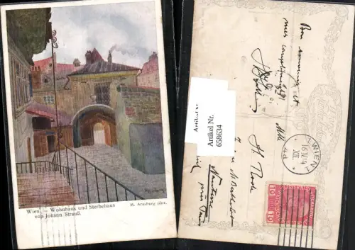 658634,Künstler Ak M. Arnsburg Wien Vienna Wieden Sterbehaus Johann Strauß pub B.K.W.I.