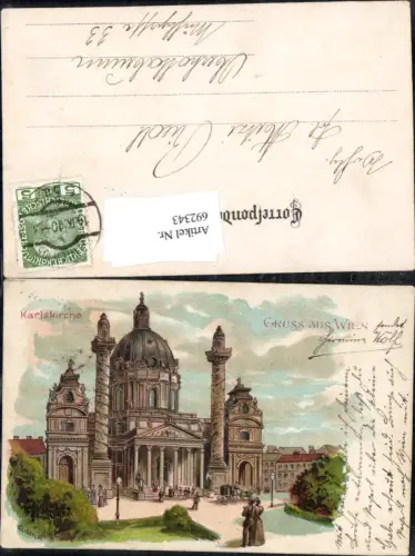692343 tolle Künstler Lithographie R. Geiger Wien Wieden Karlskirche