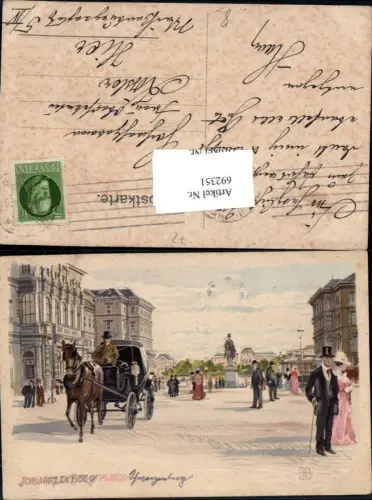 692351 tolle Lithographie Wien Wieden Landstraße Schwarzenbergplatz Fiaker Kutsche