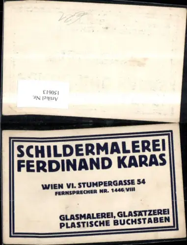 150613,Wien Mariahilf Werbekarte Schildmermalerei Ferdinand Karas Stumpergasse 54
