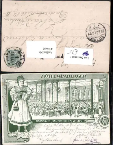 438690,Litho Gruß aus München in Wien Neubau Hotel Wimberger Saal Tracht Bier