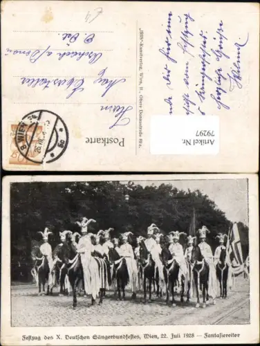 79297,Wien 8 Josefstadt Festzug d. X Deutschen Sängerbundfestes 22.7.1928 Fantasiereiter Pferd