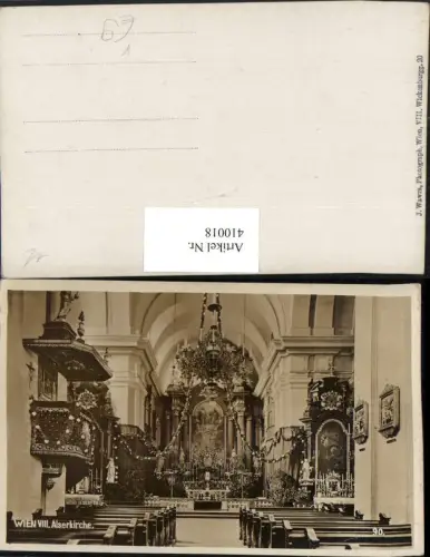 410018,Foto AK Wien Josefstadt Alserkirche Kirche Innenansicht Kanzel pub J. Wawra
