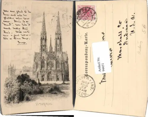 94451,Radierung Gruss aus Wien Votivkirche Angerer L. sign.
