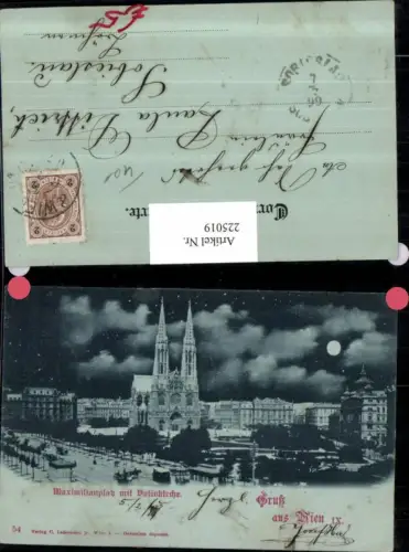 225019,Mond Litho AK Gruß aus Wien Alsergrund Maximilian Platz m. Votivkirche Kirche