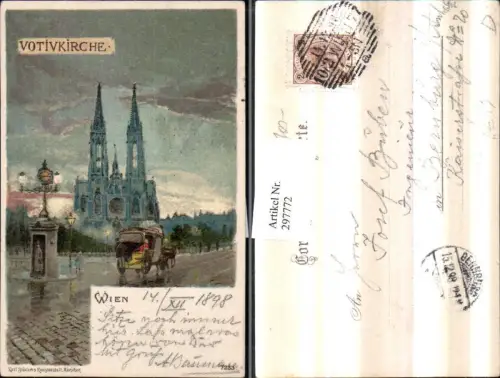 297772,Künstler Litho AK Wien Alsergrund Votivkirche Kirche Kutsche pub Karl Stückers 7233
