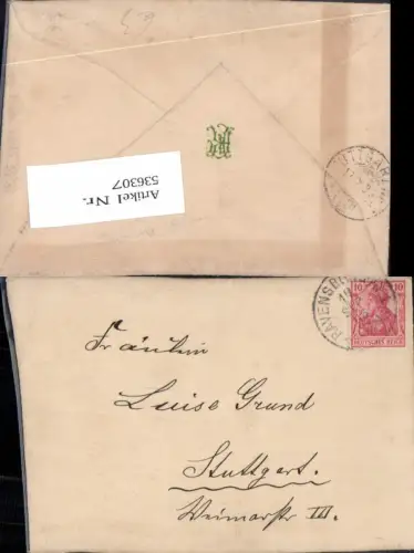 536307,Stempel Brief Ravensurg nach Stuttgart 1906 ohne Inhalt