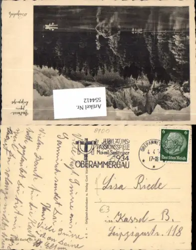 554412,Stempel Oberammergau n. Kassel 1934