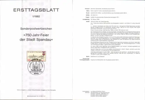 558174,Ersttagsblatt Spandau Stadt Berlin 1982