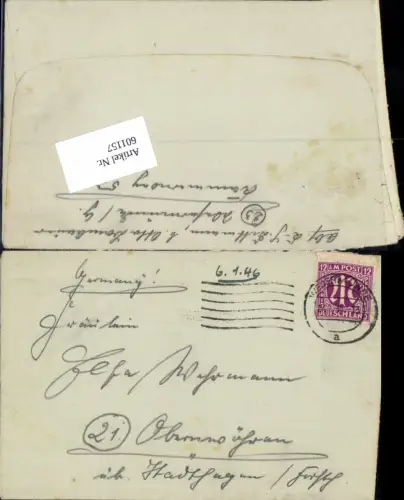 601157,Briefkuvert Brief Wesermünde 1945 n. Obernwöhren Stadthagen Schaumburg Lippe