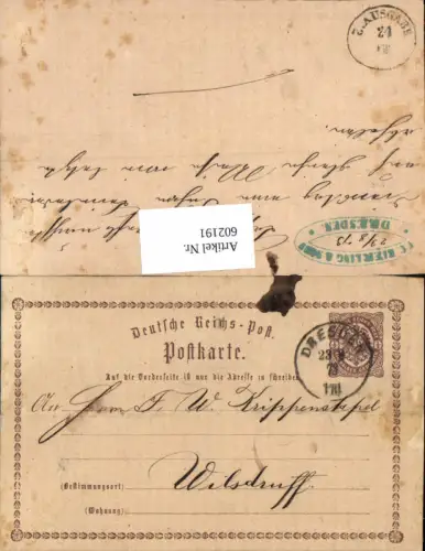 602191,Deutsche Reichs-Post Postkarte 1879 Dresden n. Wilsdruff Herzogswalde