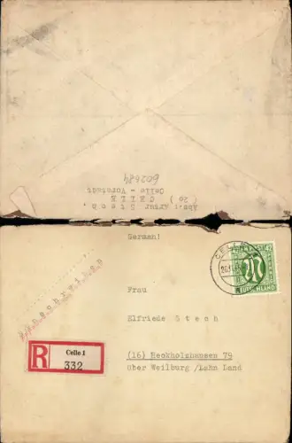 602684,Reco Einschreiben Celle 332 Heckholzhausen Weilburg an der Lahn 1945