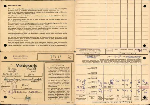 604027,Meldekarte Arbeitsamt Uelzen Nebenstelle Soltau 1958 Stempel