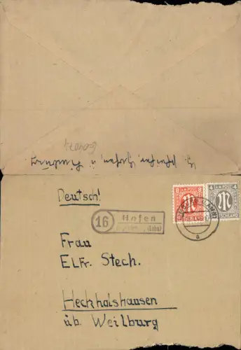 604074,Brief Posthilfsstelle Hofen über Limburg Lahn n. Heckholzhausen Beselich m. Inh.