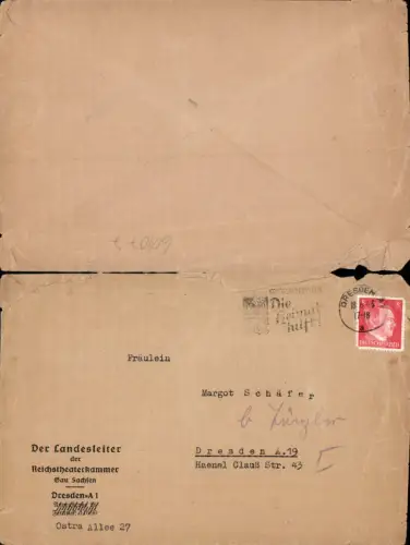 604077,Brief Dresden Landesleiter Gau Sachsen Reichstheaterkammer 1943