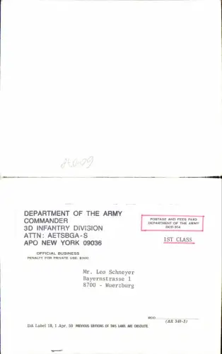 604078,Brief Feldpost US Army New York Würzburg USA