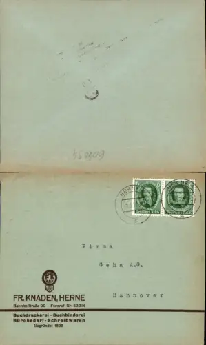 604094,Brief Fr. Knaden Herne Buchdruckerei n. Hannover 1936