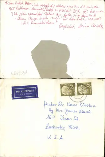 604097,Brief Luftpost deutschland nach Rochester Michigan USA
