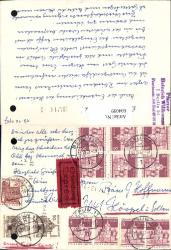604099,Postkarte Expres Eilbote Eilsendung Berlin n. Hörpel Soltau Bispingen