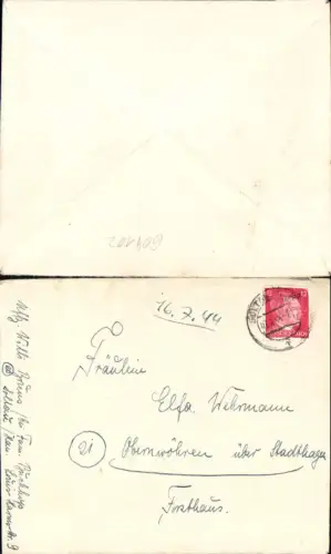 604102, 1944 Brief Soltau Hannover n. Obernwöhren Stadthagen Schaumburg Lippe