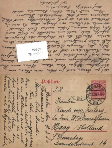 607504,Stempel Berlin n. Den Haag Holland 1920