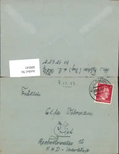 609541,Stempel Wesermünde n. Kiel 1943 KHD Unterkunft