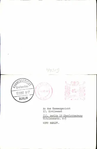 615681,Beleg Stempel 1967 Berlin Kammergericht Charlottenburg