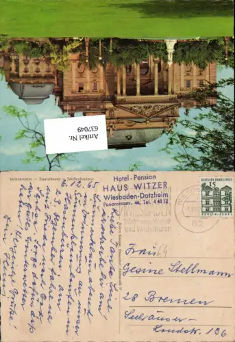 Stempel Hotel Pension Haus Witzer Wiesbaden Dotzheim n. Bremen 1
