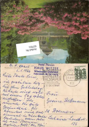Stempel Hotel Pension Haus Witzer Wiesbaden Dotzheim n. Bremen 3