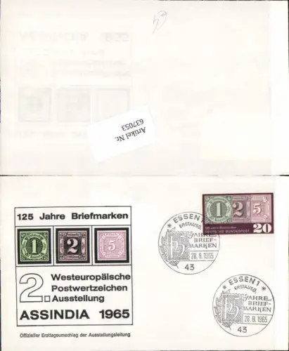 637053,Stempel Essen Erstausgabe 1965 Briefmarken Ausstellung Assindia