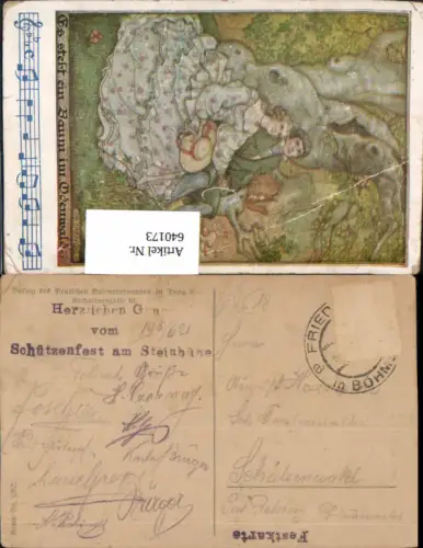 Festkarte Schützenfest am Steinbühel Friedberg in Böhmen Studentica Studentika Grengg sign. Odenwald Märchen