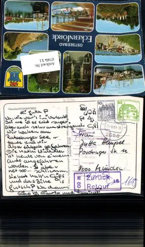674611,Stempel Lauenburg n. München Zurück retour Irrläufer Unbekannt 1989