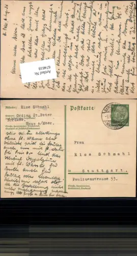 674618,Stempel Sanct Peter Nordseebad Nordsee n. Stuttgart 1936