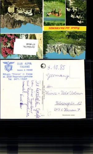 674648,Stempel Rifugio Firenze Cisles Regensburgerhütte n. Hanau