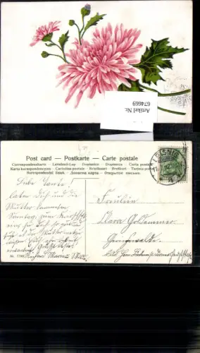 674669,Stempel Leisnig n. Geringswalde 1912 Präge Litho Blumen